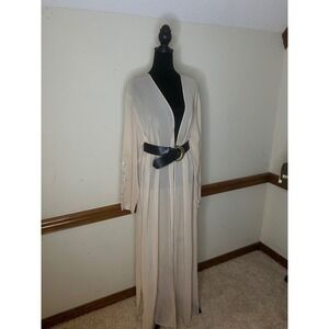 Studio I Duster Cardigan Womens 22W Beige Sheer Embroidered Maxi Open Front
